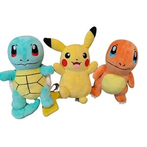 Official Pokemon Plush Toy Set featuring Pikachu, Squirtle, and Charmander 8"